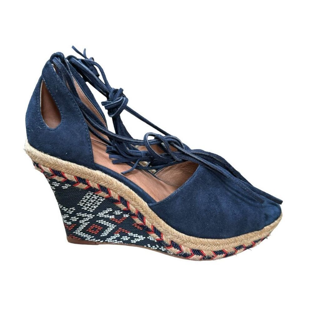 Cabi Isla Wedge Lace-Up Espadrille Aztec Print Sandals Shoes Ankle Womens 7